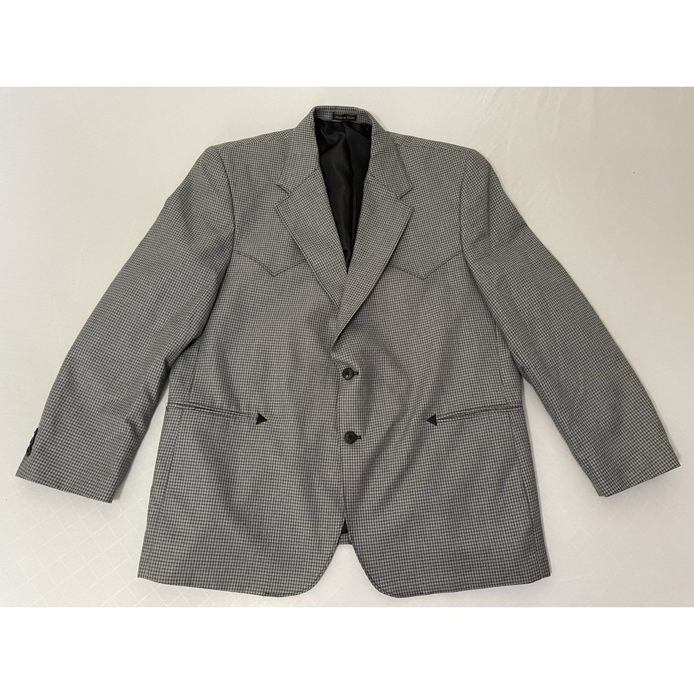 Circle S Mens Gray Houndstooth Polyester Western Sportcoat Jacket Blazer 50R